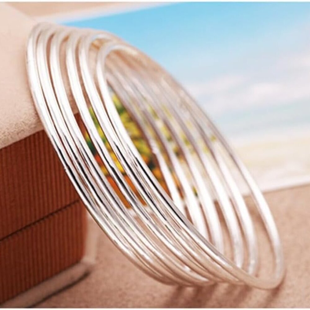 Silver Bangle Bracelets 10 Pcs Sterling Silver 6.5cm Women Jewelry Gift - Picture 4 of 4